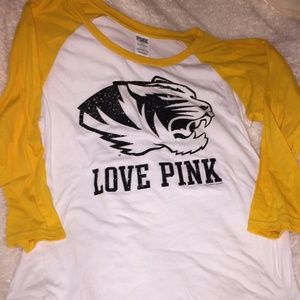 3/4 legth sleeve shirt with bedazzled Mizzou tiger