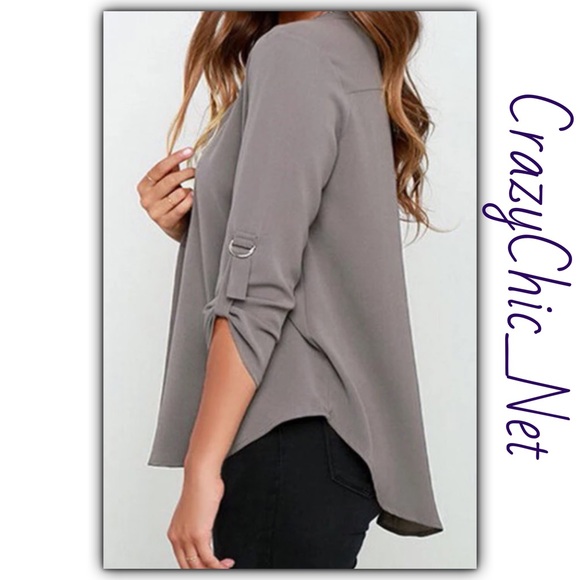 Grey Chiffon V Neck Top - Picture 2 of 4