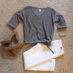 DKNY grey spring weight 3/4 sleeve sweater.  Small