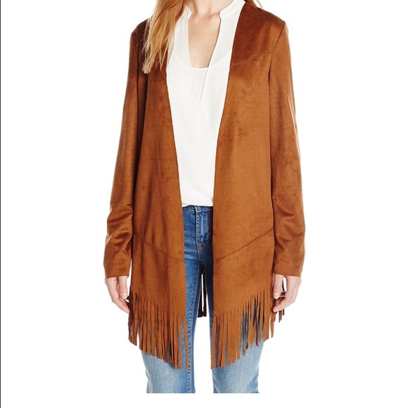 NWOT Oversized Cognac Faux-Suede Open-Front Duster