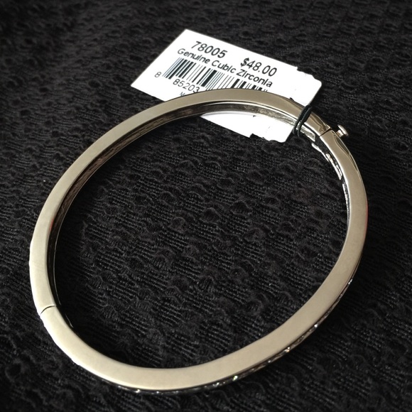 Cookie Lee Silvertone Crystal Bangle - image 2