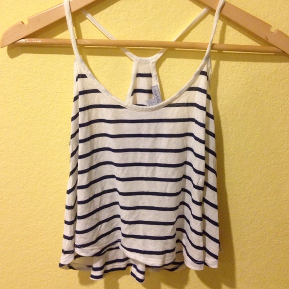 Blue and white striped crop top