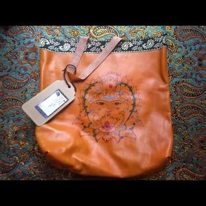 Hand painted Leather Lotus bag