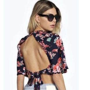 Floral Open Tie Back Crop Top