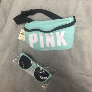 PINK fanny pack and sunglasses
