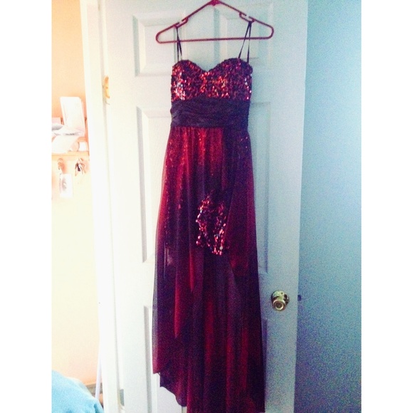 Red and black high low dress