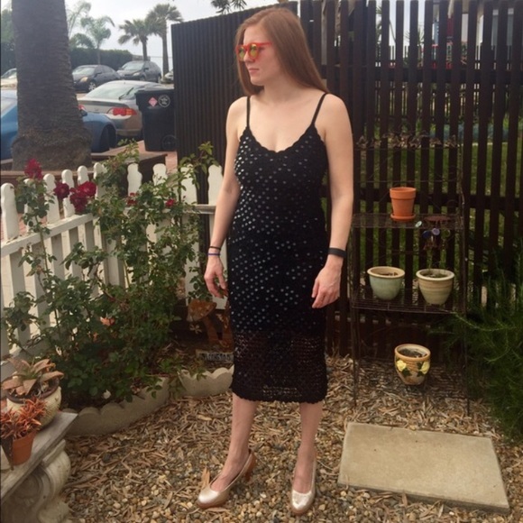 💋 Vintage Hand Knit Black Sequin Gown Gorgeous!