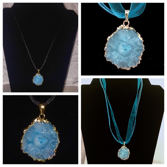 5/$25 Blue Solar Quartz Pendant w/2 Necklace Cords
