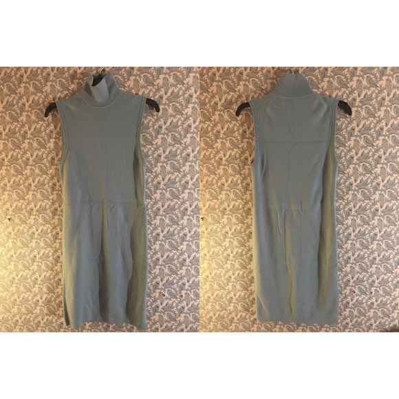 Grey-Green Sleeveless Turtleneck Mid-Length Dress