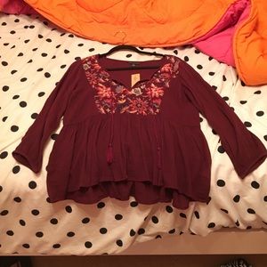 Cute, New, maroon, flowered Shirt