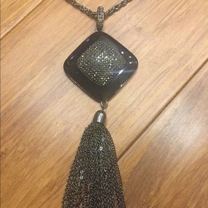 Black Rhinestone Tassle Necklace