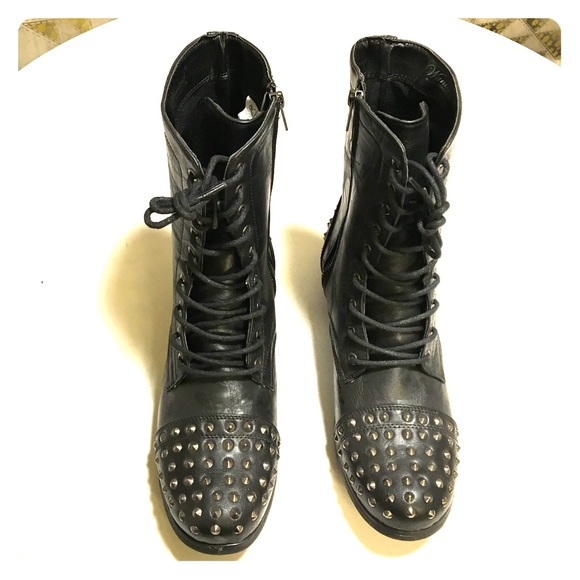 Studded black calf high boots