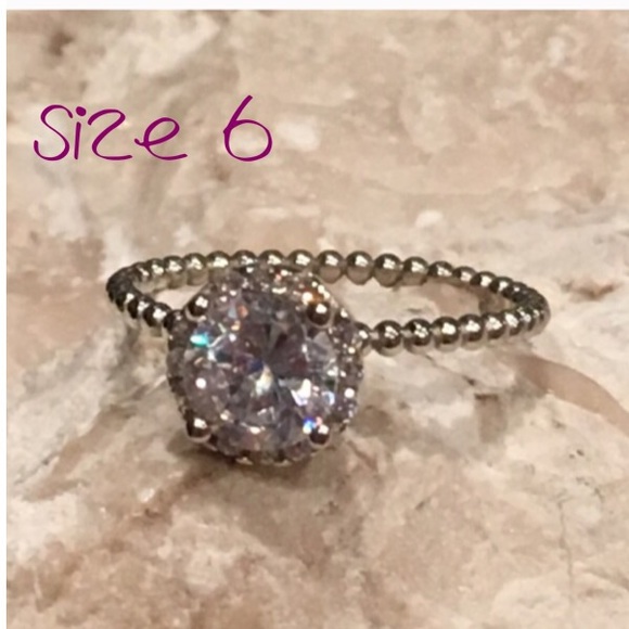 Sterling Silver 6mm CZ Stone Beaded Band Halo Ring