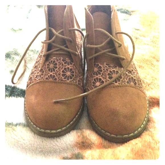 Tan Floral Lace Up Booties