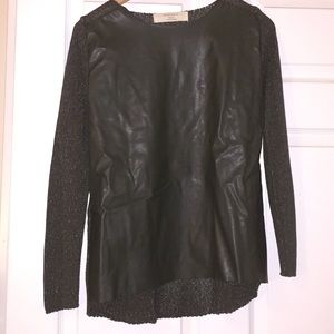 Zara Knit dark green leather front top