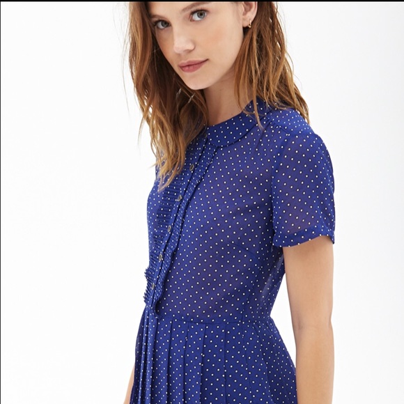 👗Blue Polka Dot Chiffon Dress👗