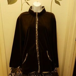 Womens velour zipper print jacket(hold for carolyn