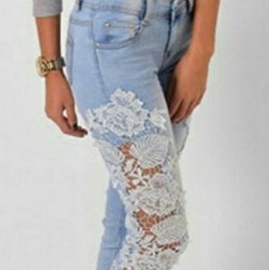 Lace Floral high waist pencil denim