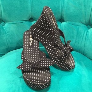 Punkrose Black/ White Polka dot Wedges Size 9