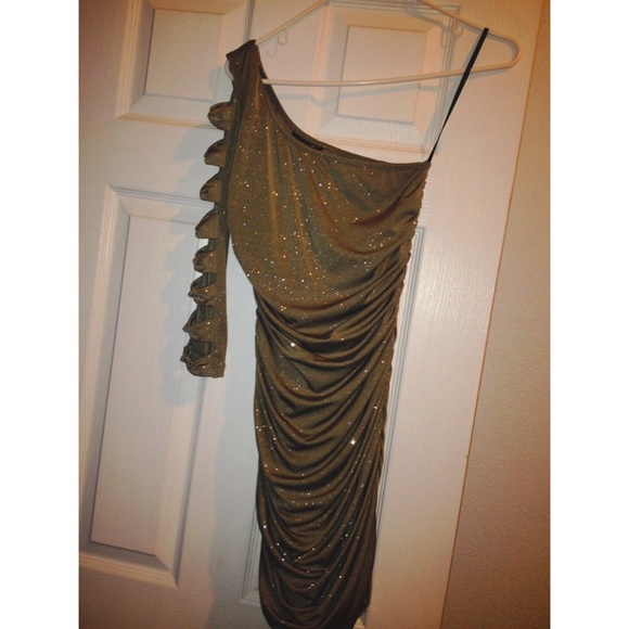 Glittery olive green midi dress