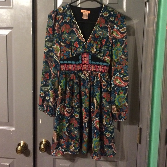 Long sleeve dress with sheer sleeves and belt - Picture 1 of 3