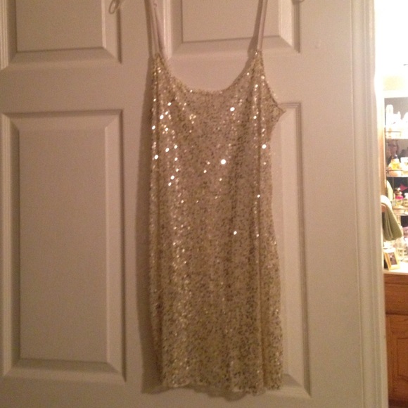 Gold sequined mini tank dress