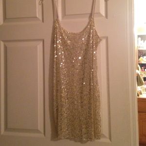 Gold sequined mini tank dress