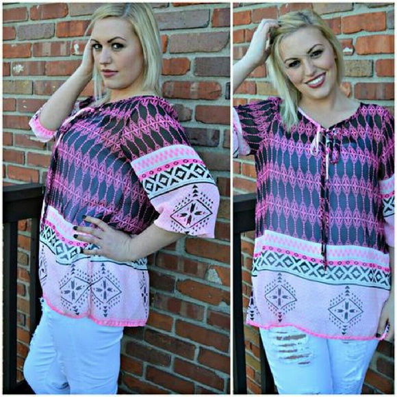 Pink and Black Sheer Chiffon Tunic