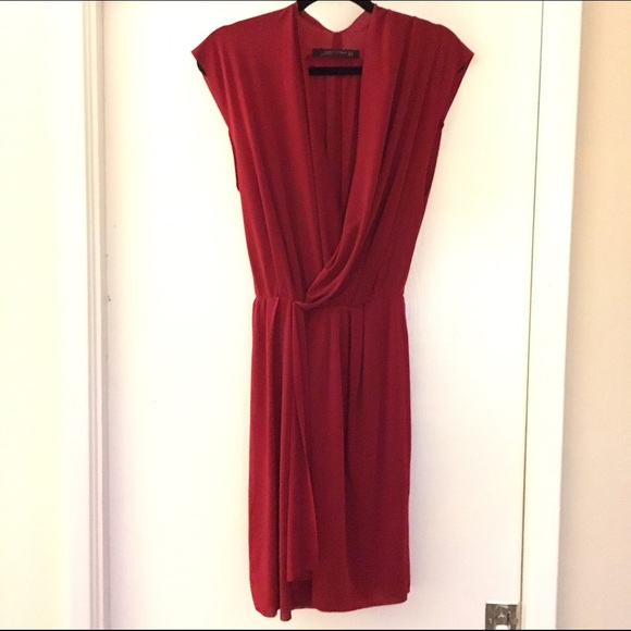Zara Red Draped Crossover Dress, Size XS - Picture 2 of 4