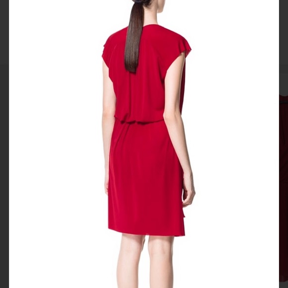 Zara Red Draped Crossover Dress, Size XS - Picture 4 of 4