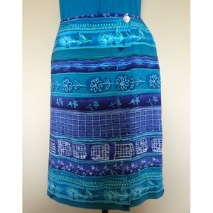 NWOT Coldwater Creek Teal Blue Batik Wrap Skirt 14