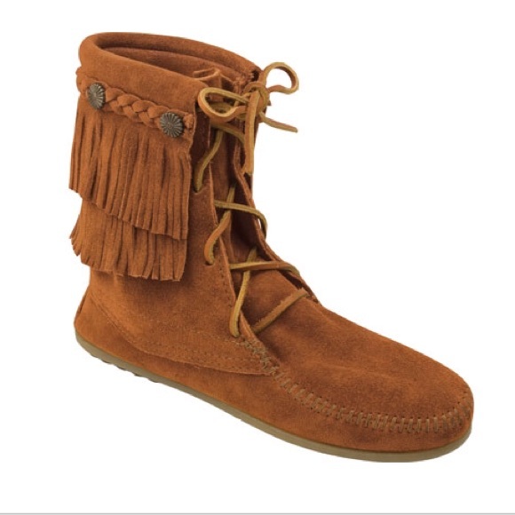 Minnetonka fringe lace up booties