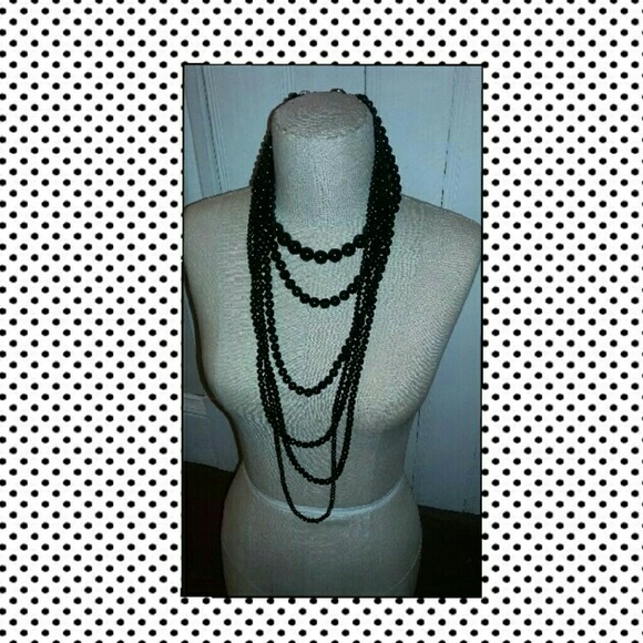 Multi Strand Black Beaded Necklace - Picture 2 of 2