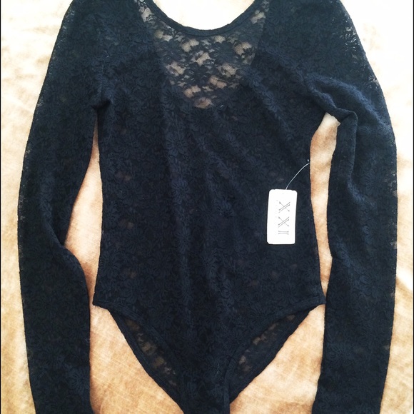 F21 long sleeve black lace bodysuit OS NWT