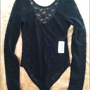 F21 long sleeve black lace bodysuit OS NWT