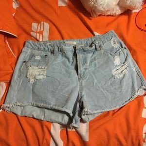 High waisted distressed shorts.