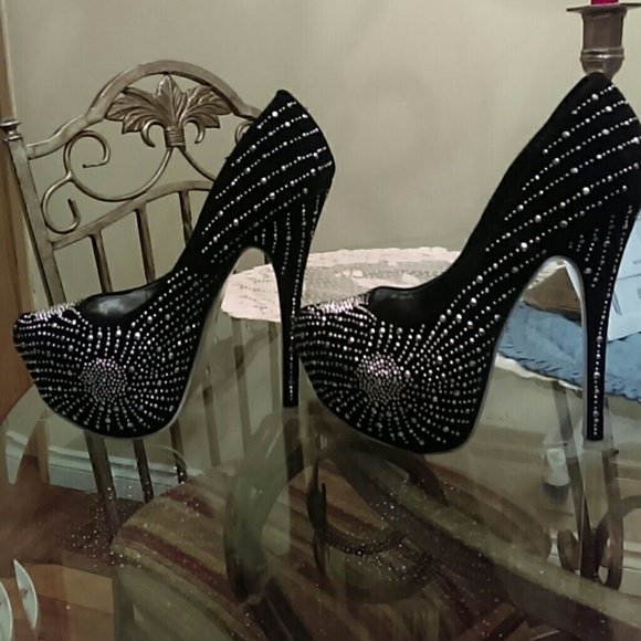 SHIEKH BLACK & SILVER BLINGED OUT HEELS