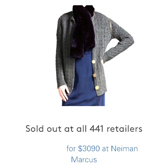 LANVIN chain trim cardigan sweater in grey wool - Picture 1 of 4
