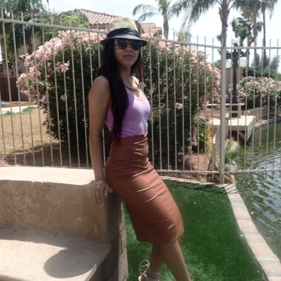 High Waisted Faux Leather Pencil Skirt