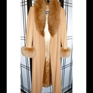 Marvin Richards wool cashmere coat with fox fur.