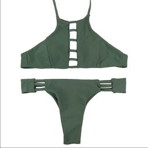 High top green halter bikini set