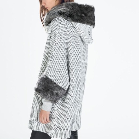 Zara knit coat with faux fur hoodie