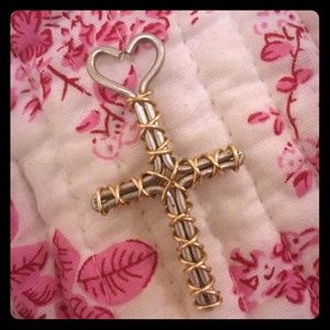 Sterling cross rose gold wire handmade pendant