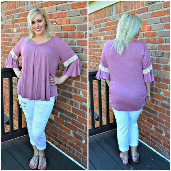 Burgundy And Lace Bell Sleeve Top