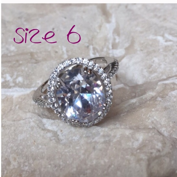 Sterling Silver 15mm CZ Stone Fancy Oval Halo Ring