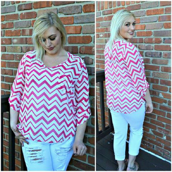 Dark Pink Chevron Sheer Blouse