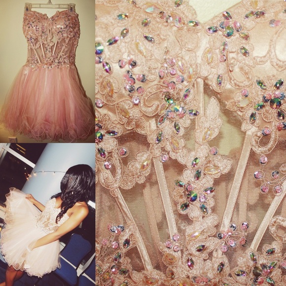 La Femme Embroidered Illusion Corset Prom Dress