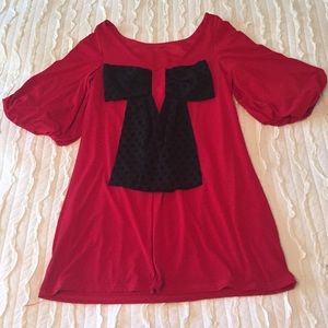 Judith March Red Dress with Black Bow