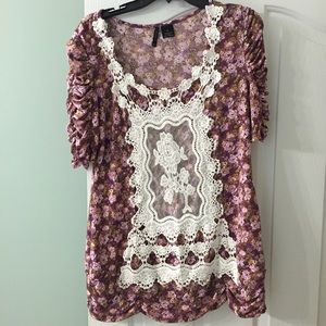 Knit top with cotton lace