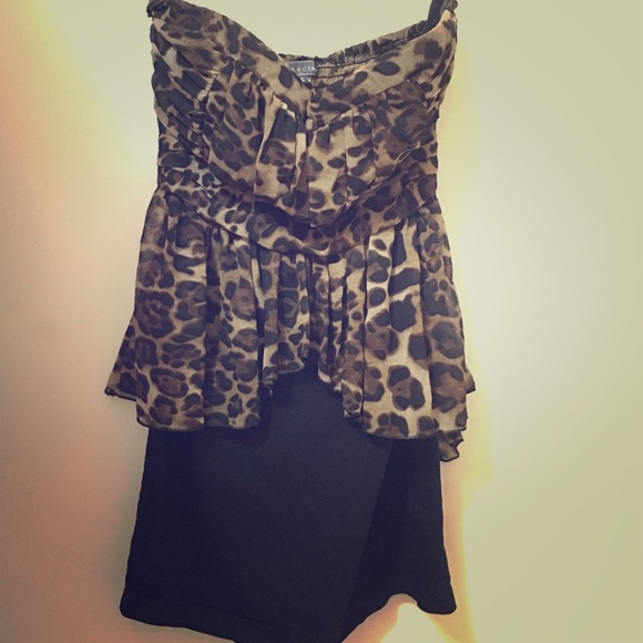Strapless Leopard and Black Dress
